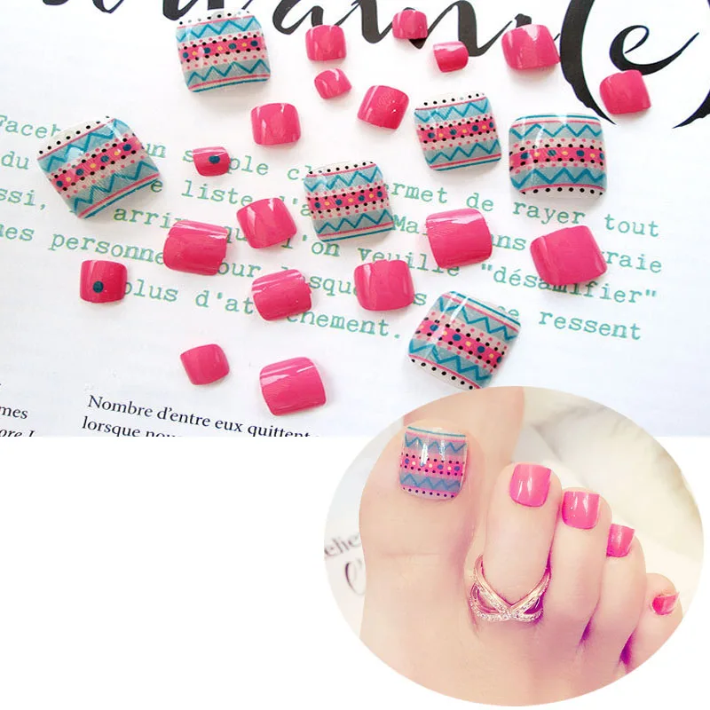 24 шт./компл. накладные ногти ноги Короткие квадратные Розовый цвет дизайн готовой