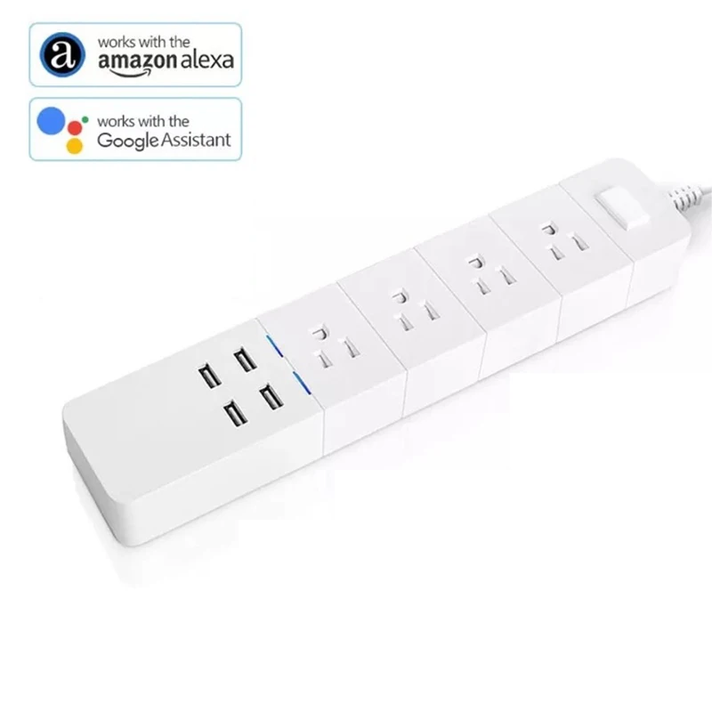 WiFi Smart power Strip, с 4 usb-портами для зарядки и 4 смарт-штекерами переменного тока для много точек работает с Amazon Echo& Google Home - Цвет: Белый