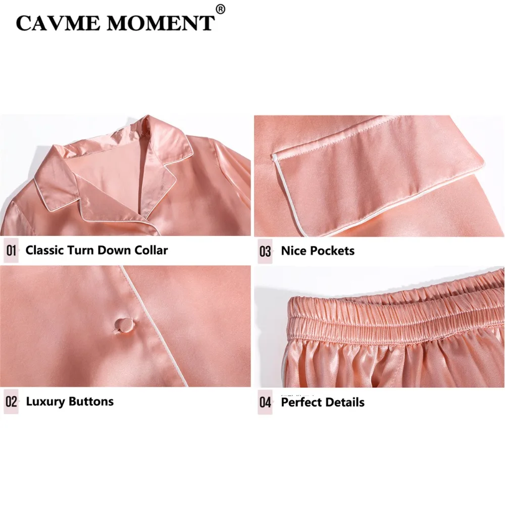 CAVME 2019 Summer Plus Size Silk Pajama Sets for Women Ladies Luxury Pyama Set 2 Pieces Full Sleeve Homeclothes Sleepwear