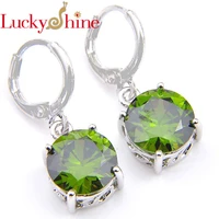 luckyshine round olive peridot crystal cubic zirconia silver wedding dangle earrings russia usa australia earrings free shipping