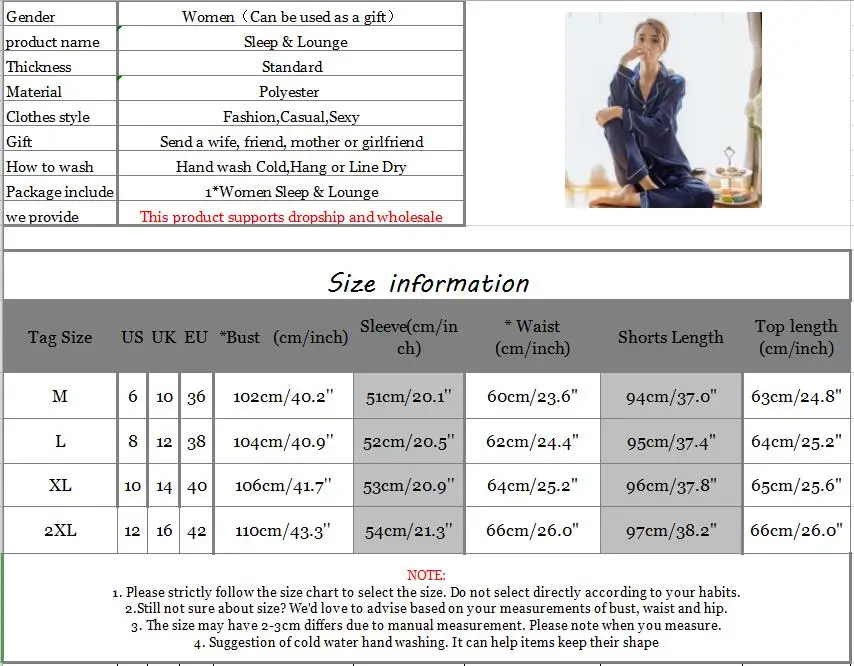 Ensemble pyjama en satin de soie pour femmes pyjama Para manches longues costume de nuit dormir deux pieuces, plus la taille