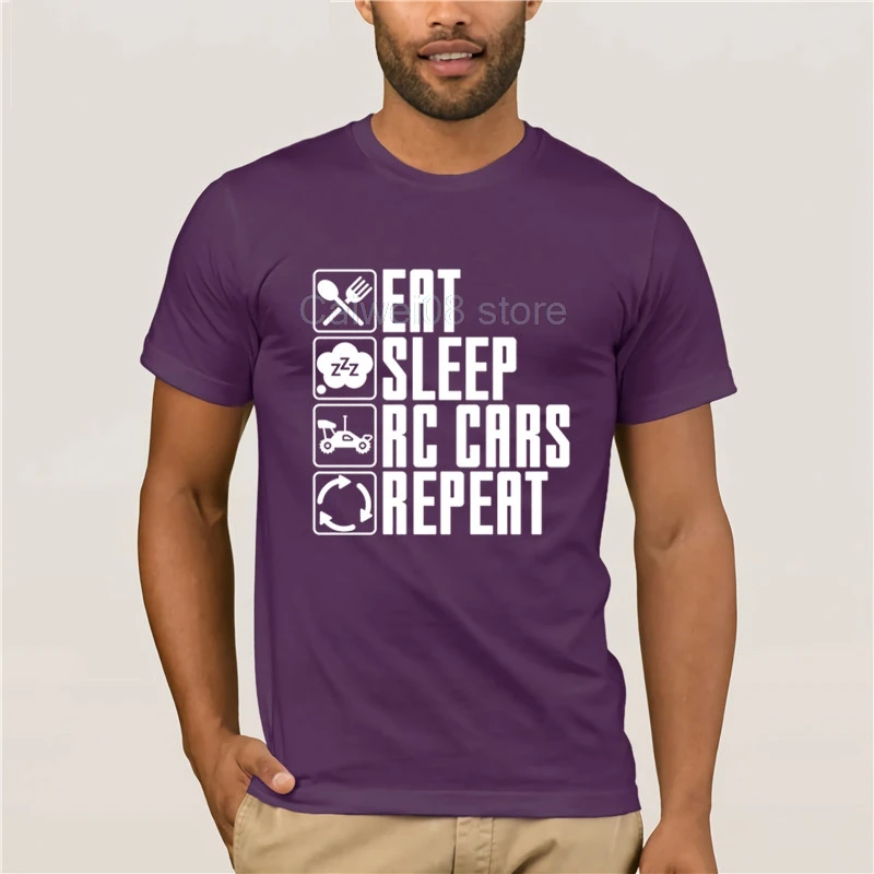 

Summer Mens T Shirt Eat Sleep RC Cars Repeat Funny Short Sleeve Fashion summer T Shirt 100% Cotton