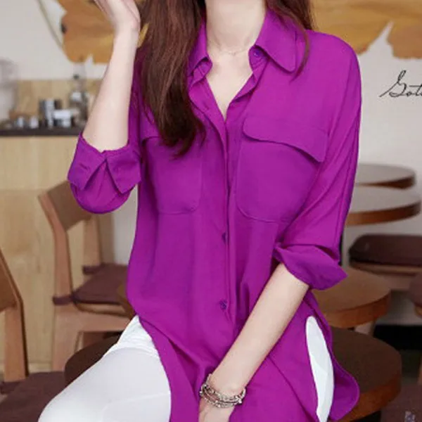 Недорогая Высококачественная модная женская блузка шифоновая рубашка с длинным
