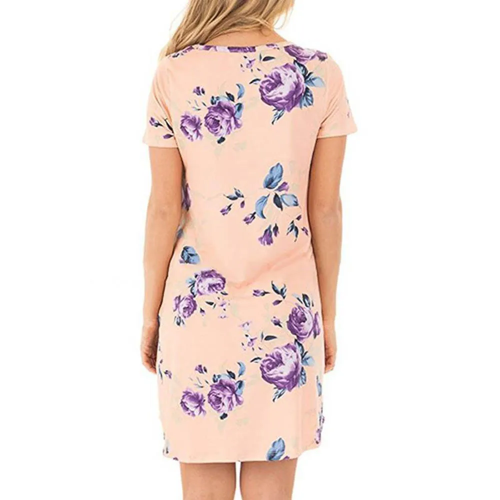 Женское платье с карманами H0121 повседневное шифоновое коротким рукавом для