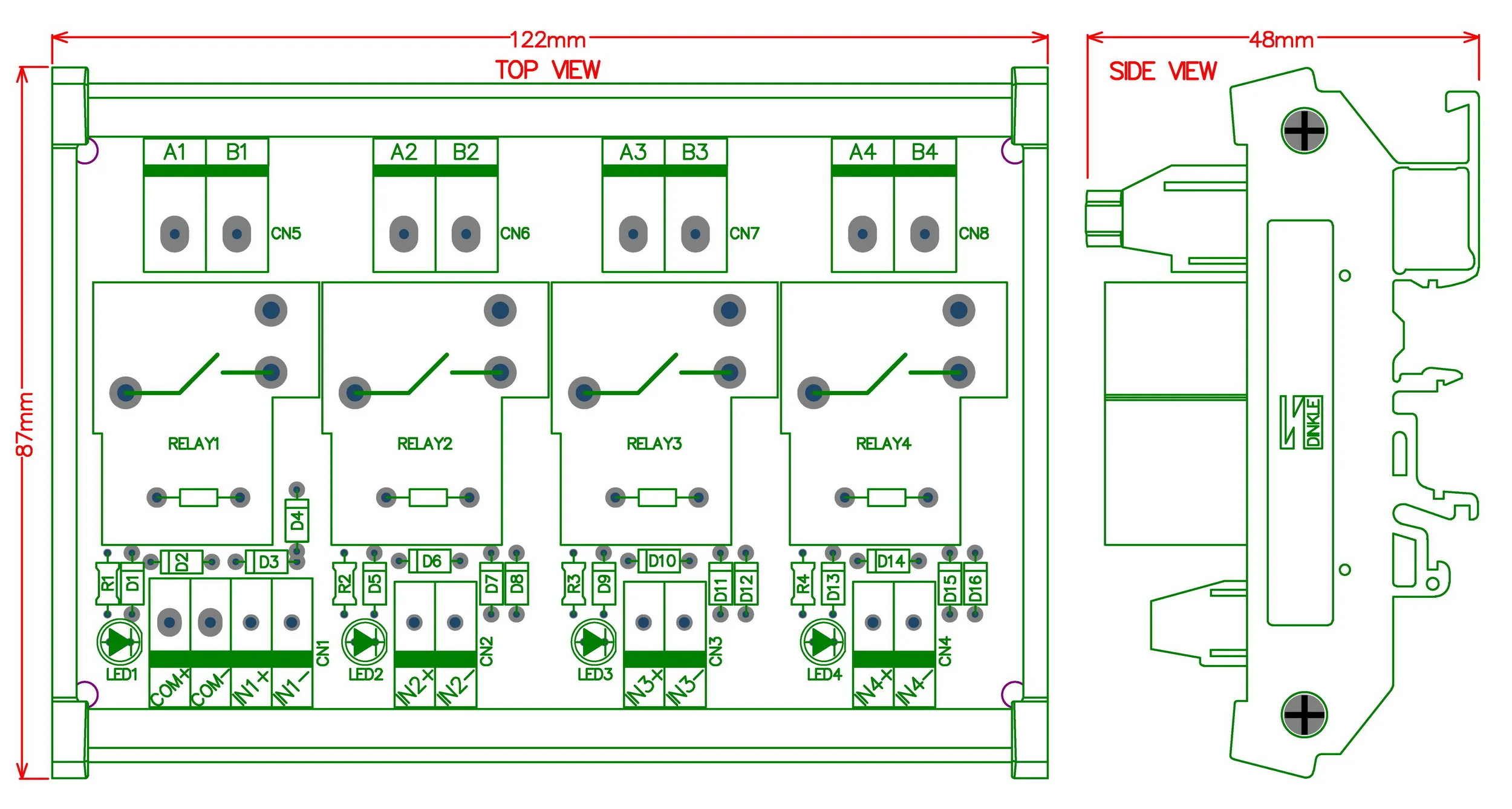 CZH-Labs DIN Rail Mount 12V Passive 4 SPST-NO 30Amp Power Relay Module. | Электронные компоненты и принадлежности