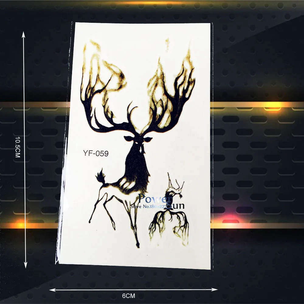 Черная лося олень Moose рога временная татуировка водонепроницаемые татуировки
