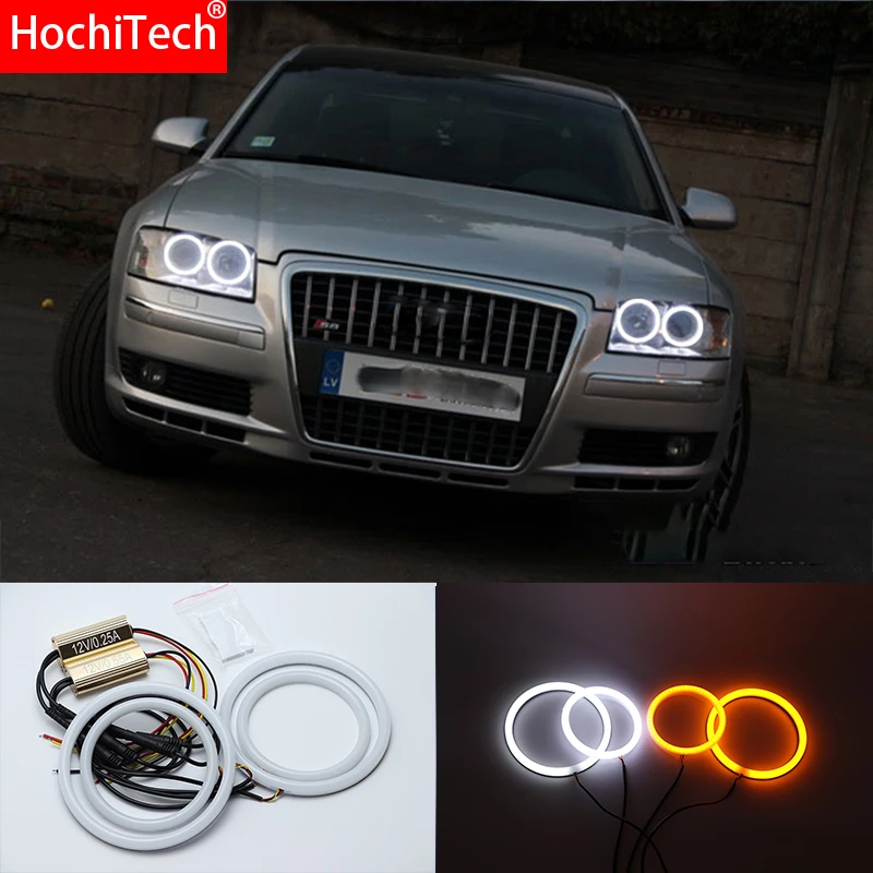 

for Audi S8 Second generation 2002-2009 White & Amber Dual color Cotton LED Angel eyes kit halo ring DRL Turn signal light