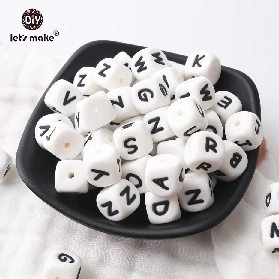 Let's Make 500pcs Alphabet Letters 12mm Food Grade Silicone DIY Teething Necklace 26 Letters BPA Free Silicone Teether Beads