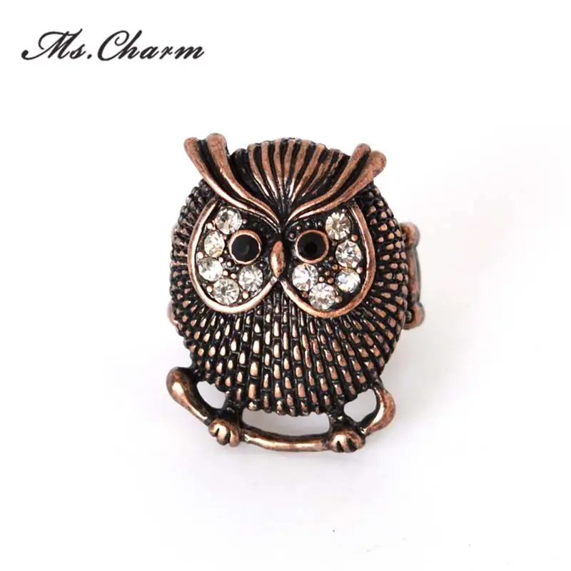 2015 модные Мода Винтаж розовое золото Цвет Сова Кристалл Бесплатная Размеры