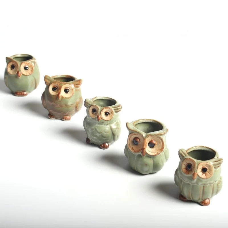 5 шт./компл. Творческий Керамика Сова Форма цветочных горшков под заказ для мясистые суккулент животных Стиль ящик для комнатных растений, для дома и сада украшения офиса