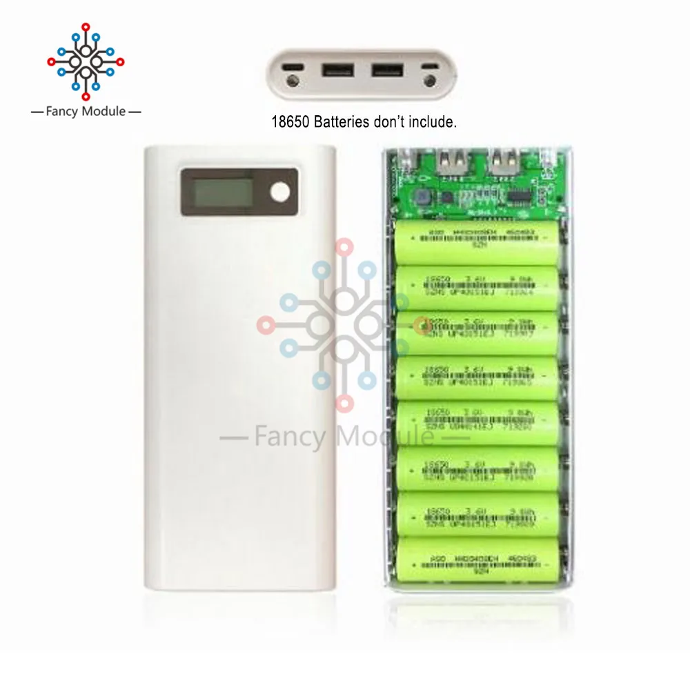 DIY Kit 8 шт. 18650 аккумуляторная батарея Чехол Двойной USB 5V1A/5V2. 1A зарядное устройство Банк Питания Крышка индикатор ЖК-дисплей type-C Micro USB вход