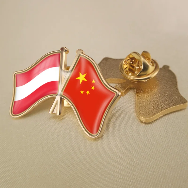 

Austria and China Crossed Double Friendship Flags Lapel Pins