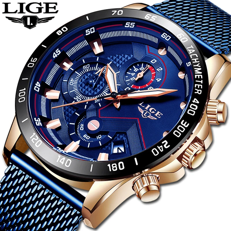 

Relogio Masculino LIGE Fashion Mens Watches Top Brand Luxury WristWatch Quartz Clock Blue Watch Men Waterproof Sport Chronograph