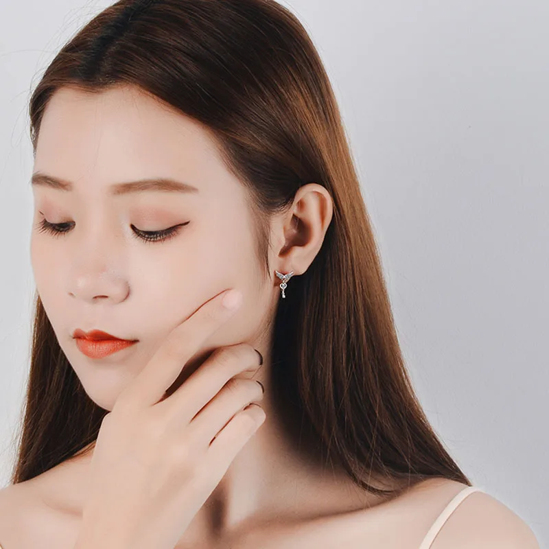 

JYouHF Luxury AAA Cubic Zircon Angle Wings Earrings for Women Love Heart Key Earrings Ladies Fashion for Wedding Party Jewelry