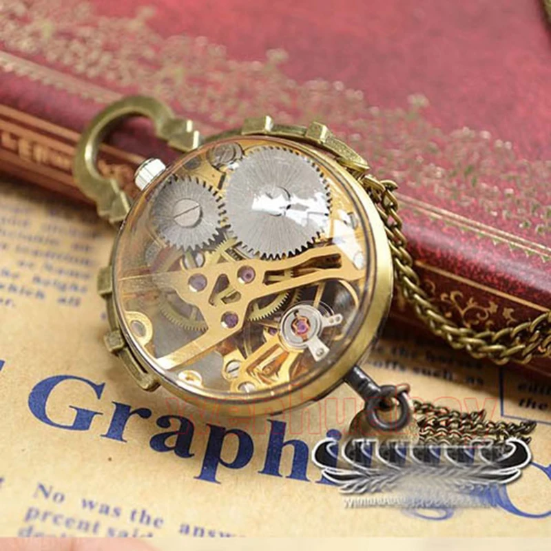

2020 New Arrival Lovely Transparent Roman Numerals Eyeball Mechanical Pocket Watch Pendant Necklace Chain Men Women Gifts