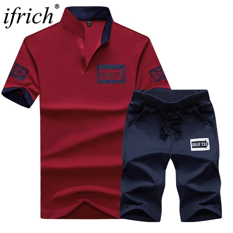 Polo Men Shirt sportsuits Set Brand Fitness Summer Top Short Mens Fashion 2 PC Tracksuit T-shirt sports jerseys Shorts | Мужская одежда