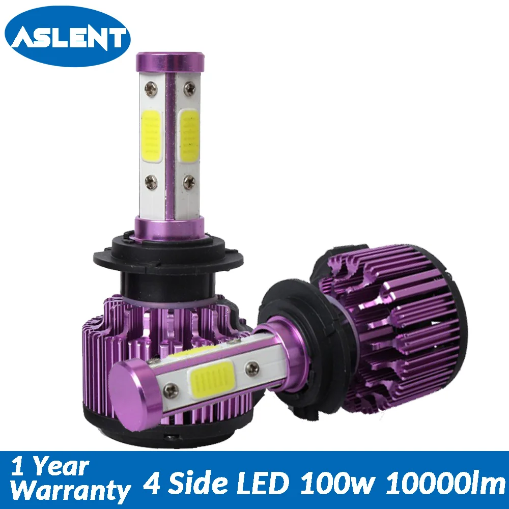 Aslent Новый 4 стороны люмен 100W 10000LM H4 H7 авто светодиодный H11 9005 9006 H13 9004 9007 9012 лампы для