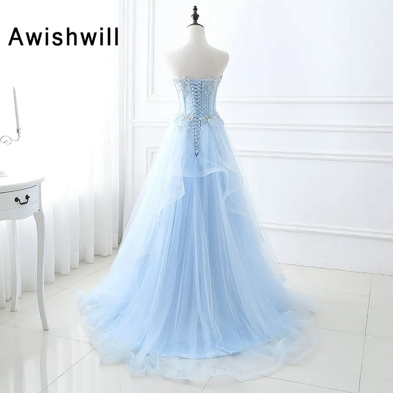 Vestido Formatura Элегантные Длинные Выпускные платья длиной до пола бисерные Аппликации Тюль А-силуэта на шнуровке сзади Вечерние вечернее платье