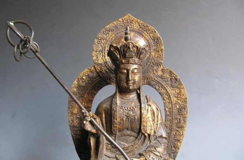 11 ДЮЙМОВ Тибет Буддизм Старый Бронзовый Резные Дзидзо Король Ди Цзан Статуя