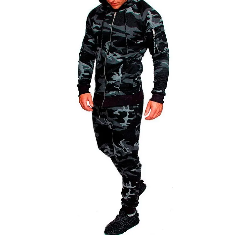 camo dark gray A HEFLASHOR, мужские модные камуфляжные куртки+ штаны, набор, мужской спортивный костюм, костюм для улицы, мужские спортивные костюмы, набор, повседневная спортивная одежда - Цвет: camo dark gray A