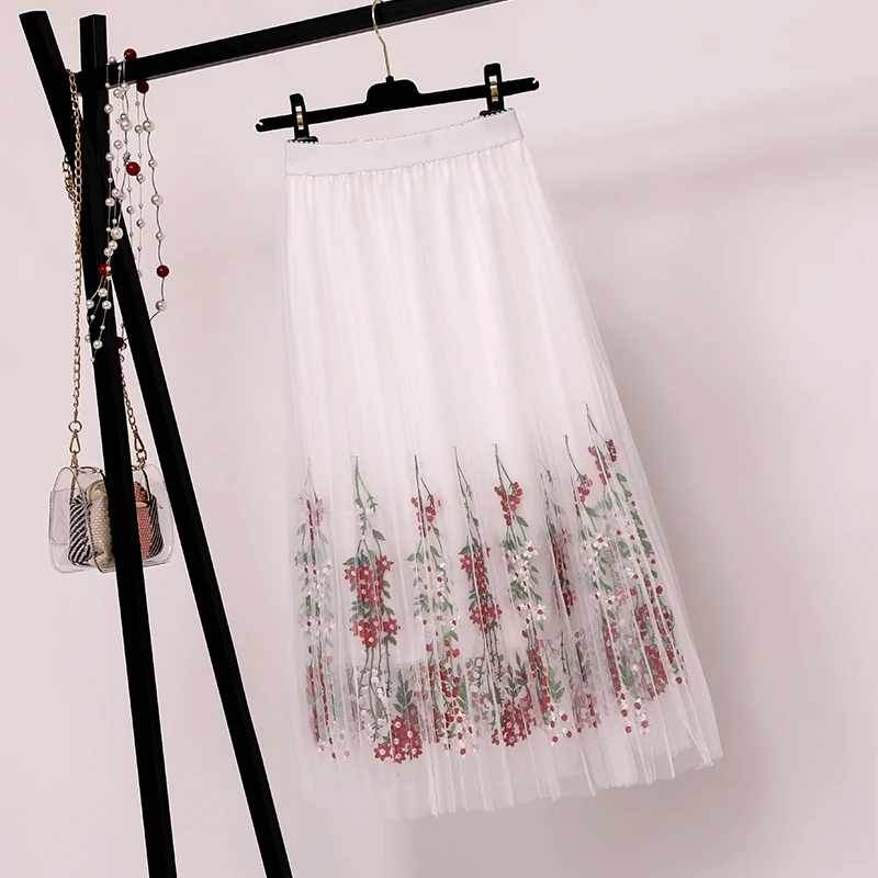 Женская длинная юбка миди с цветочной вышивкой элегантная повседневная