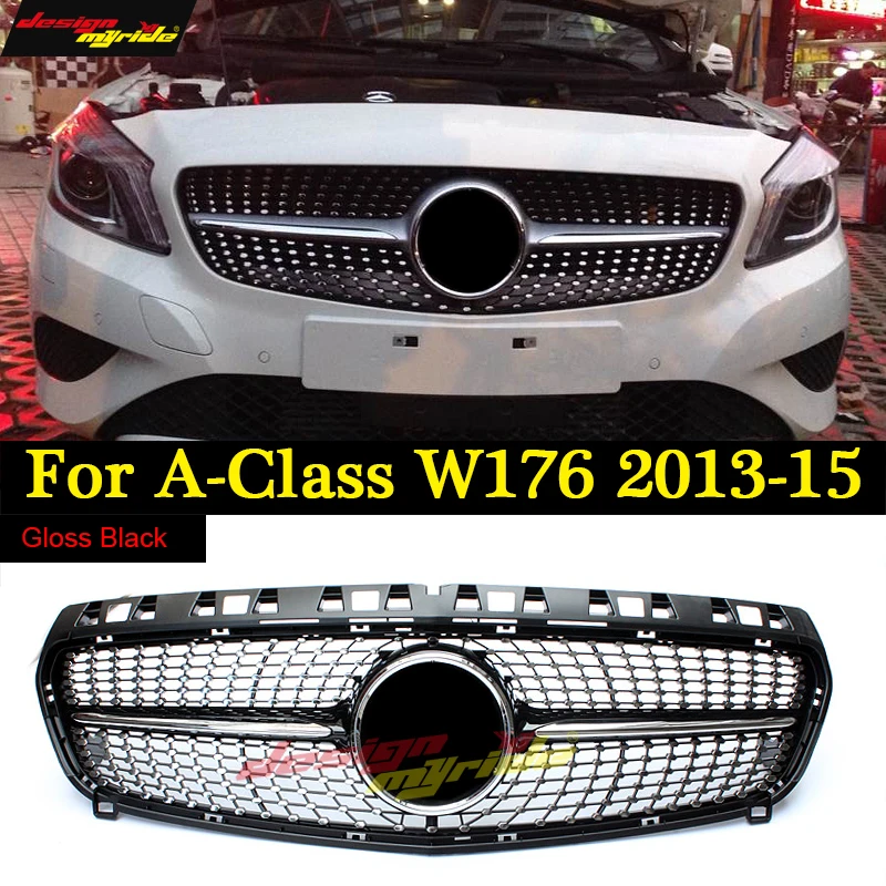 W176 Алмазная решетка для Mercedes Benz A Class A180 A200 A250 решетки глянцевый черный без эмблемы