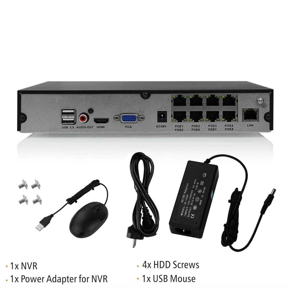 SVNVR 4CH 8CH 2MP H.265 POE NVR Поддержка жесткого диска 1x10TB с выходом HDMI и VGA бесплатное