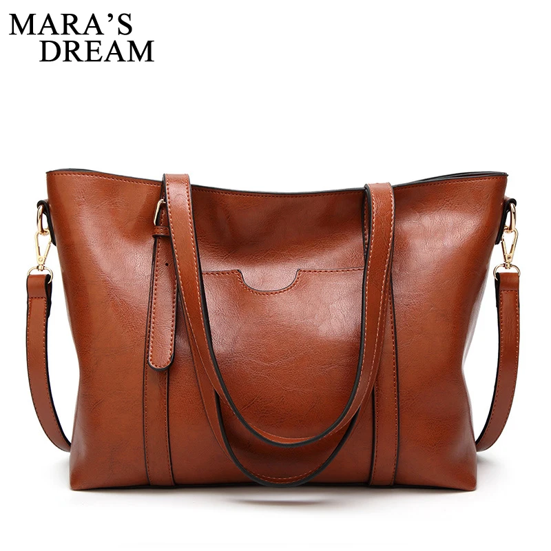 Mara's Dream 2018 Ladies Handbags Famous Bags Women Fashion Black PU Oil Leather Solid Color Shoulder Bag | Багаж и сумки
