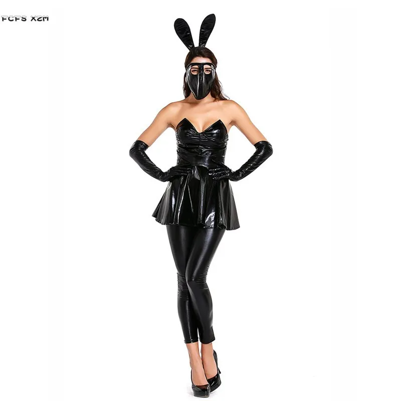

Black Sexy Woman Halloween Bunny Girl Costumes Rabbit Animal Cosplays Carnival Purim Nightclub bar dancer Role play Party dress