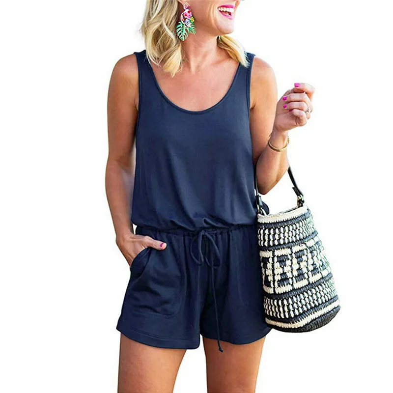 Женский Повседневный комбинезон без рукавов пляжный на шнуровке с карманом лето 2019|Комбинезоны c шортами| |