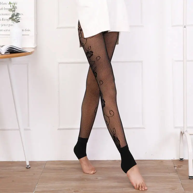 Модные женские зимние теплые колготки ажурные бархатные эластичные тонкие