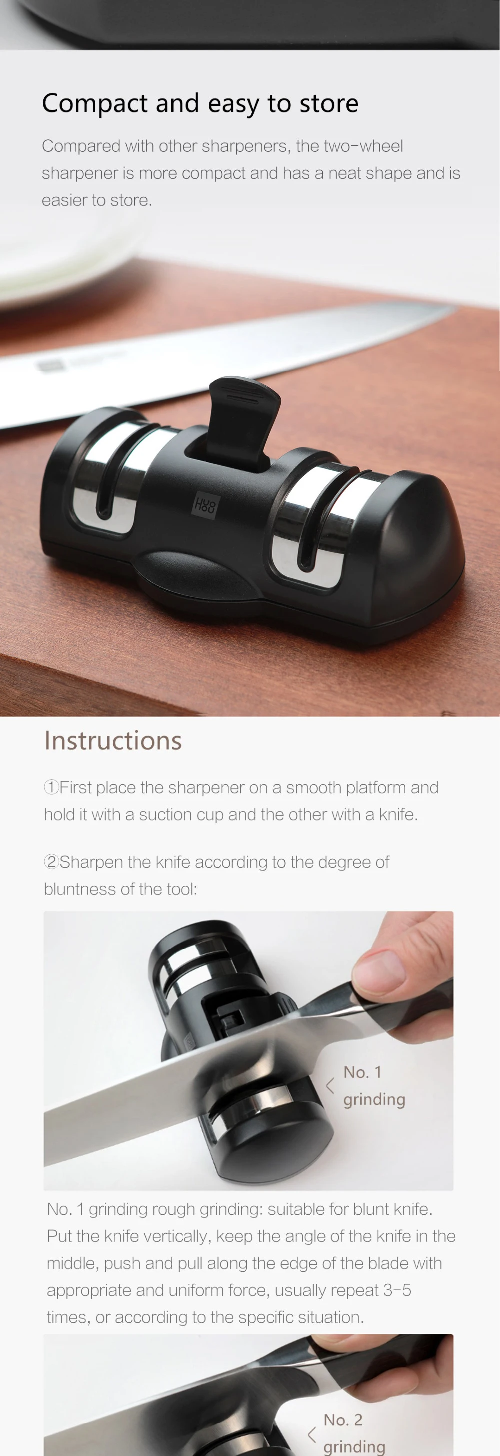 Xiaomi Mijia Huohou, точилка для ножей, 2 этапа, кухонная заточка, каменная шлифовальная машина, ножи, точилка, инструменты для кухонных ножей