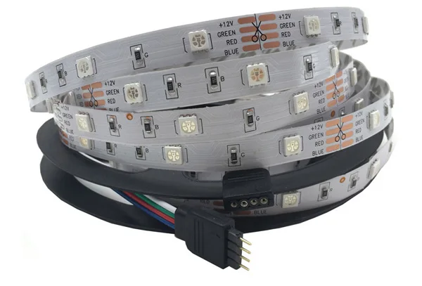 Светодиодная лента RGB, светильник 5050 smd, гибкая светодиодная лента постоянного тока 12 В, 60 светодиодов/м, 5 м, RGB Светодиодная лента, не водонепроницаемая, 44 кнопки, контроллер, комплект адаптеров