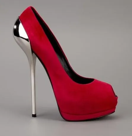 

Real Photo Cheap Price Black Red Purple Suede Leather Peep Toe Metal Heel Women Pumps Size 34-41 Lady Dress shoes woman Women