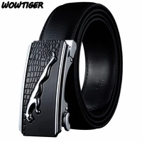 wowtiger new fashion mens business genuine luxury leather belt with automatic buckle