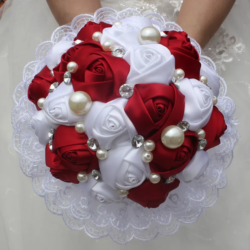 Кружева Свадебный Букет Жемчуг Кристалл Искусственный Красное вино Букеты