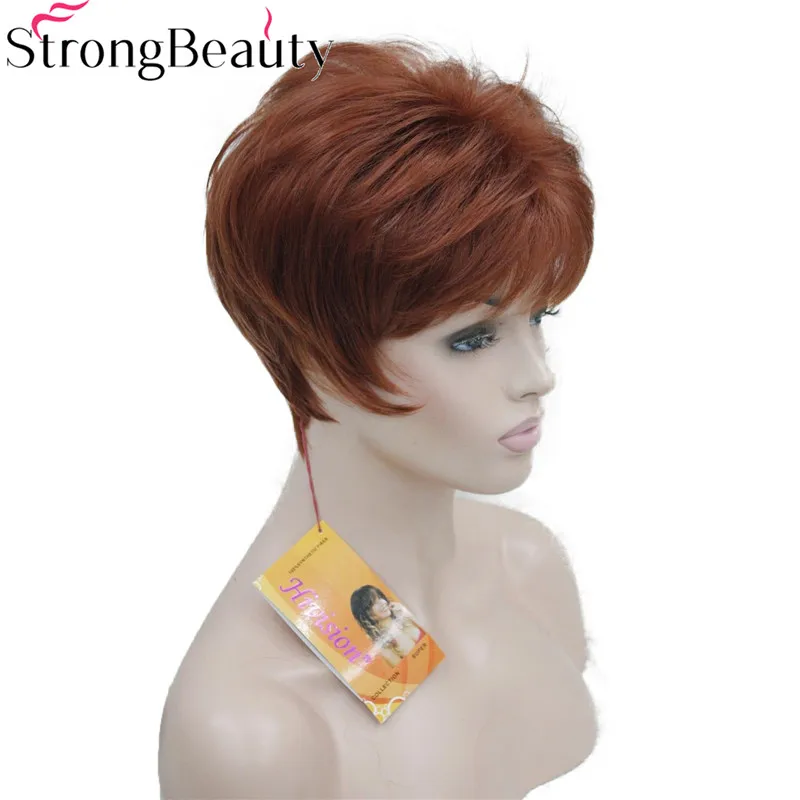 StrongBeauty короткие прямые синтетические красные оранжевые коричневые светлые парики высокие термостойкие полный парик много цветов на выбор