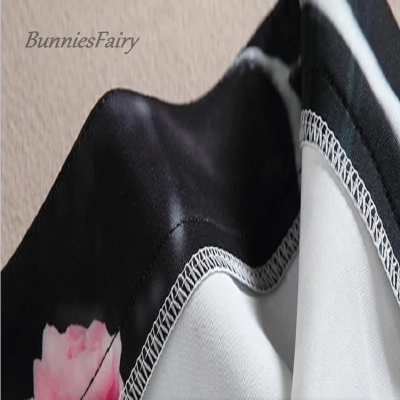 BunniesFairy 2016 новинка Винтаж стиль Англия Розы Цветочный принт черный миди юбка