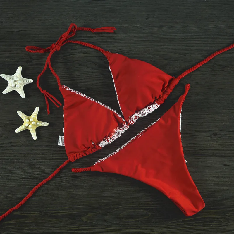 Новый сексуальный красный черный кружевной комплект бикини женский пуш-ап