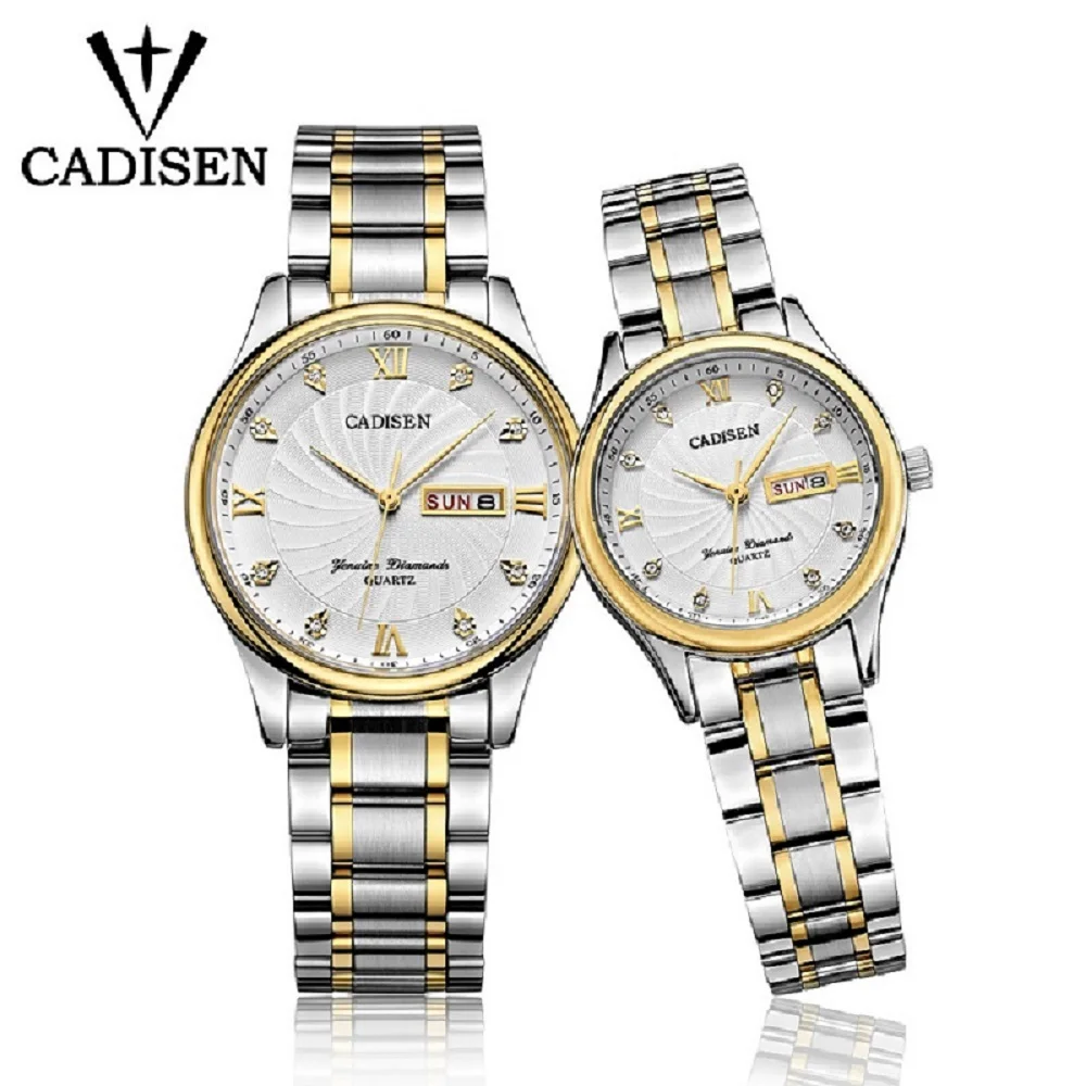 white CADISEN, часы для влюбленных, кварцевые, для мужчин и женщин, модные, бизнес, нержавеющая сталь, ремешок, парные часы, водонепроницаемый набор, наручные часы Valentine - Цвет: white