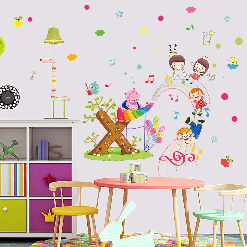 [Fundecoration] цветные наклейки на стену в горошек с музыкальными нотами мультяшными