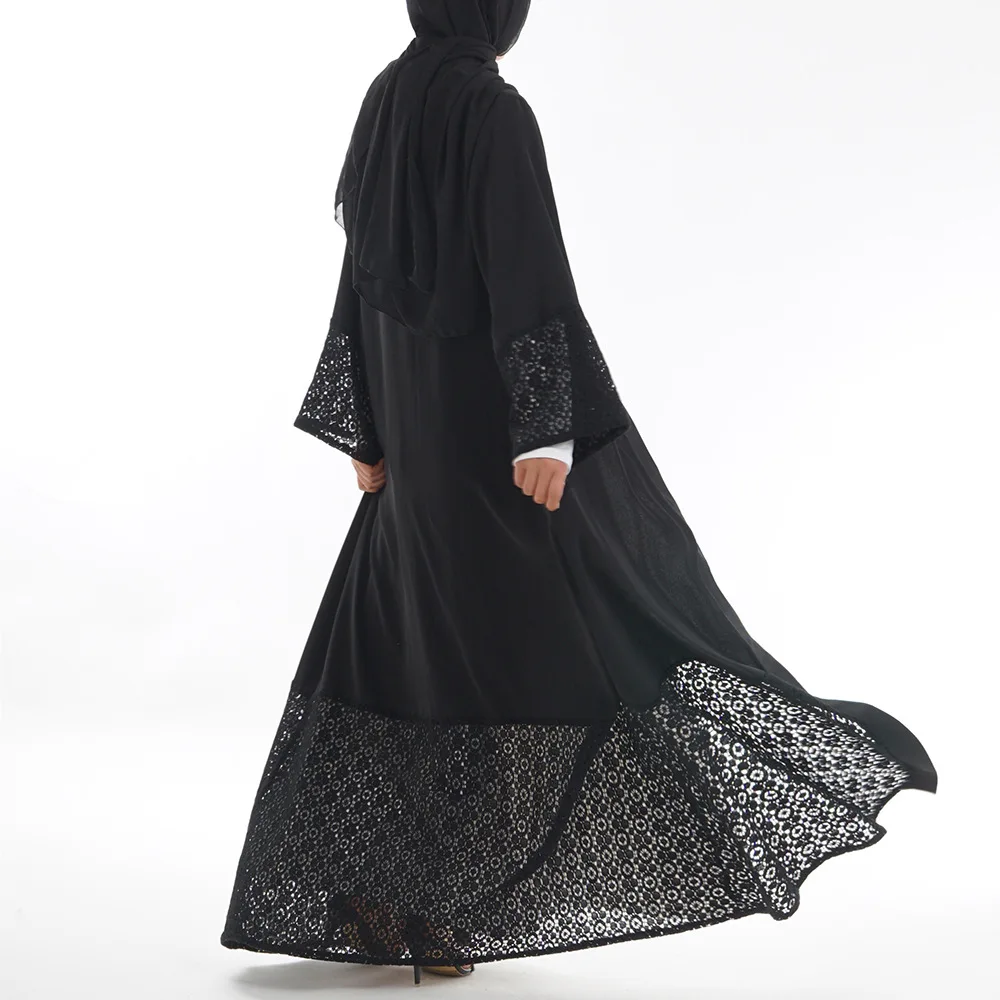 Дубай мусульманские черные кружевные платья абайя для женщин Кафтан халат новый