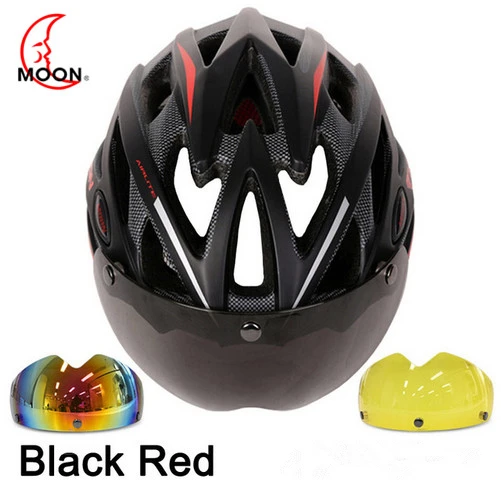speed red 3 lens Moon 3 объектив велосипедный шлем гоночный велосипед защитный шлем с магнитными очками Сверхлегкий в форме дорожный велосипедный шлем Casco Ciclismo - Цвет: speed red 3 lens