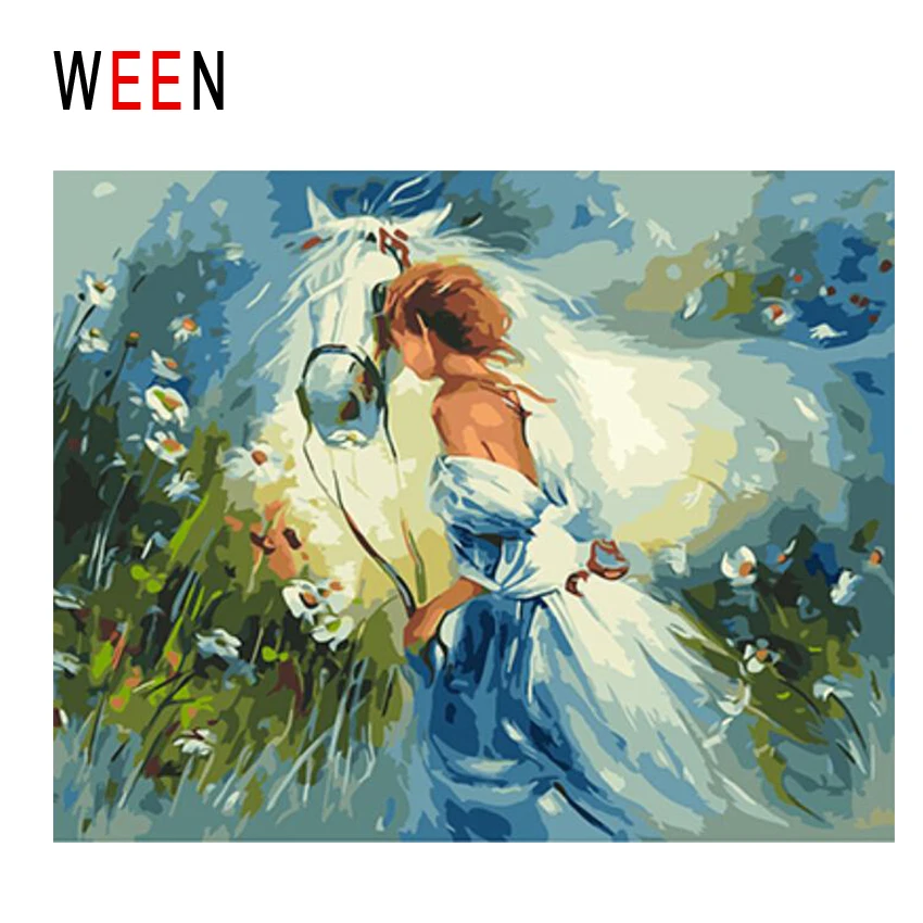 WEEN Girl с лошадью Diy картина по номерам абстрактная луга картина маслом на холсте Куадрос Decoracion акриловый домашний декор