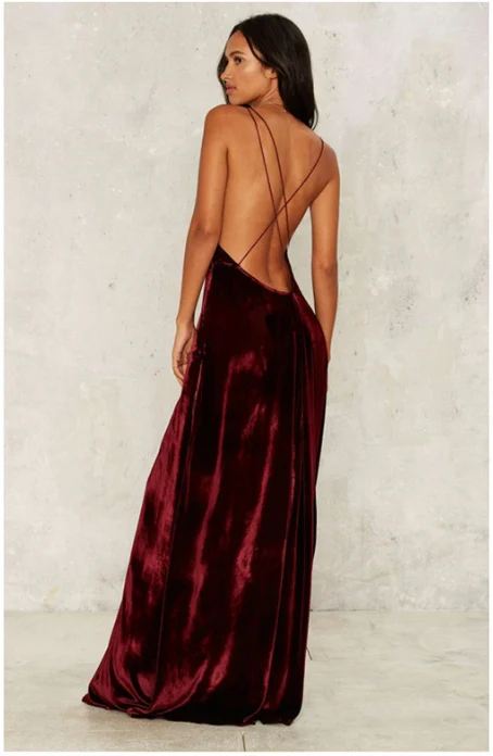 Новинка 2017 Бархат Макси платье с открытой спиной женские осенние Платья для