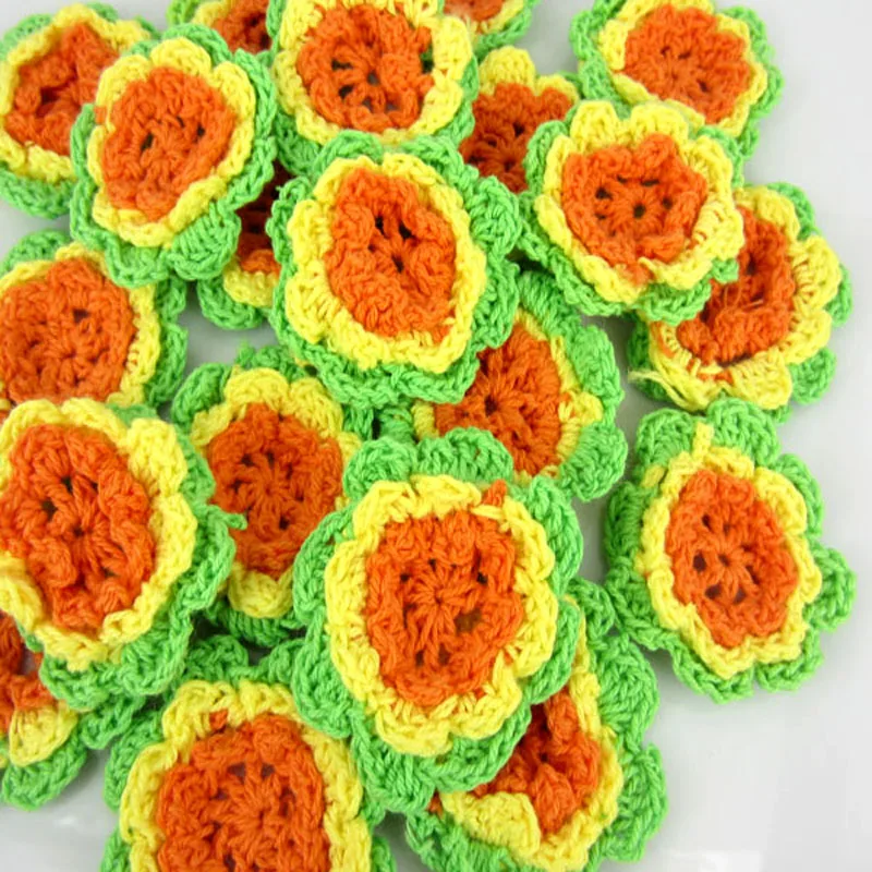 12cs микс разноцветных хлопковых вязаных цветов ручной работы Аппликация Швейные