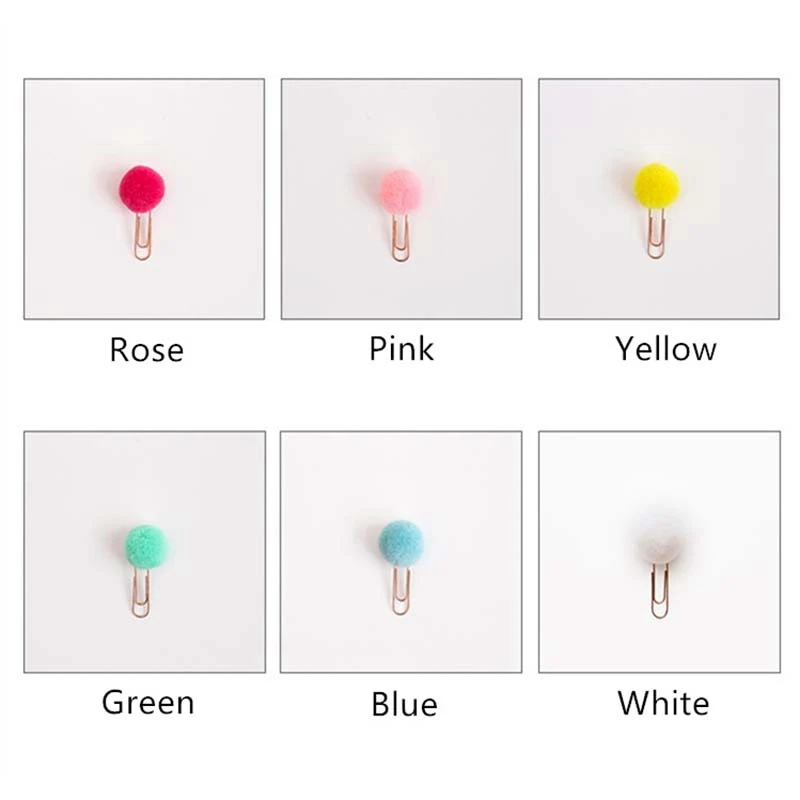 72 Pieces / Piece Cute Colored Plush Ball Bookmark Metal Clip Paper Stationery Gift Office School Supplies | Канцтовары для офиса