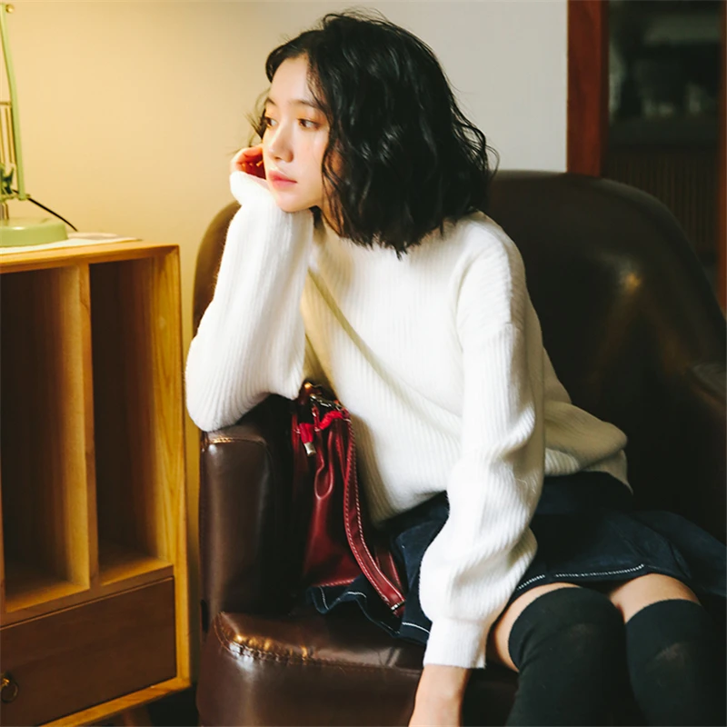 Harajuku 2017 Autumn Korean Fashion Turtleneck Sweater Lantern Sleeve Kawaii Female Clothing High-quality Preppy Style Pullovers | Женская