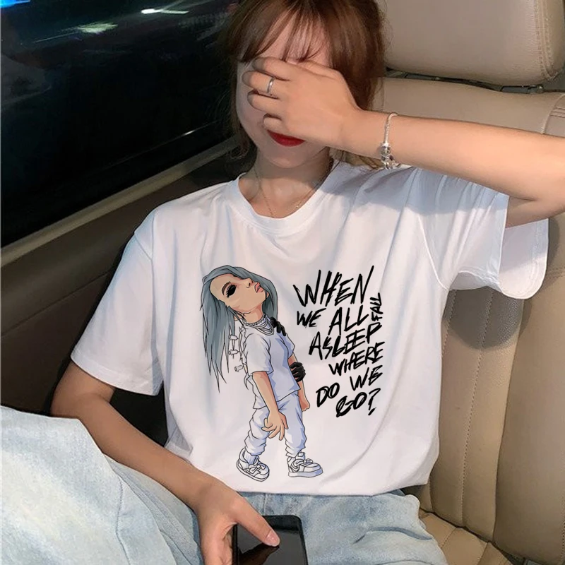 Футболка для женщин Billie Eilish забавная футболка с рисунком 90s|Футболки| |