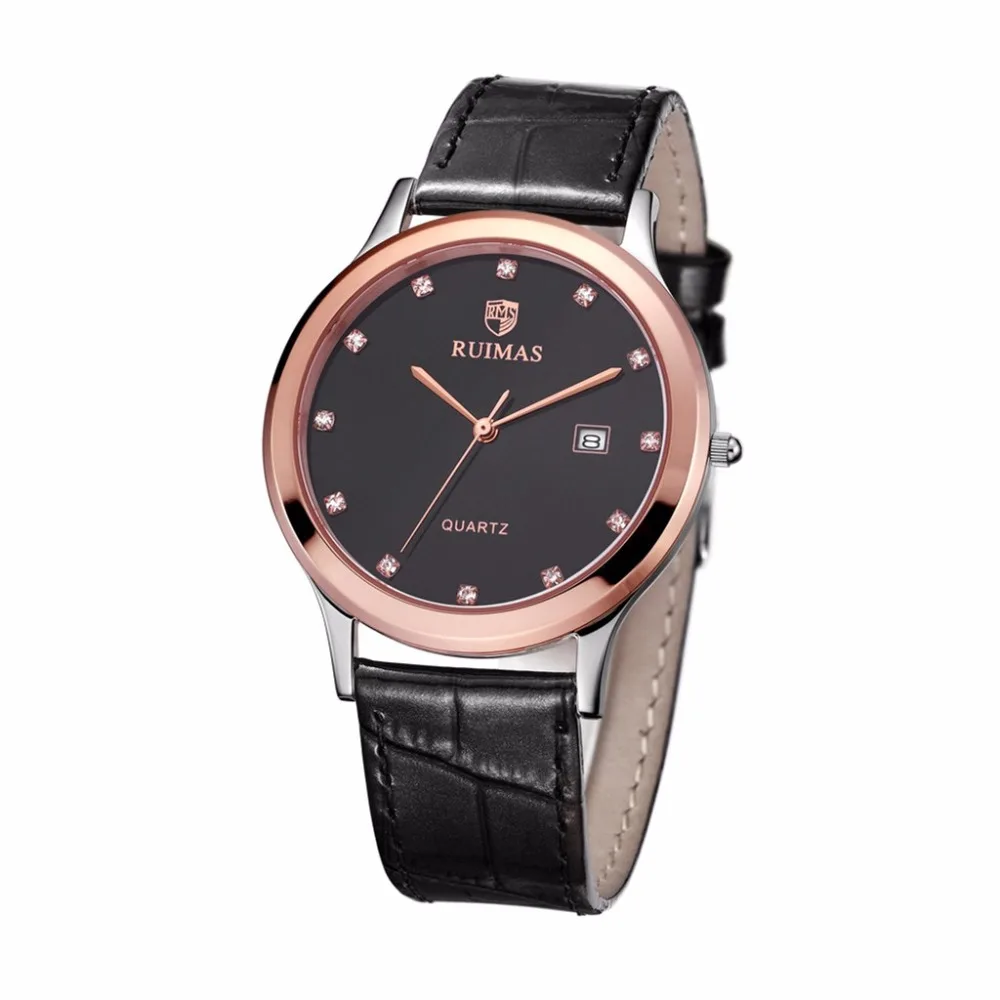 2018 RUIMAS Топ Элитный бренд Классические кварцевые Для мужчин часы кожаный ремешок